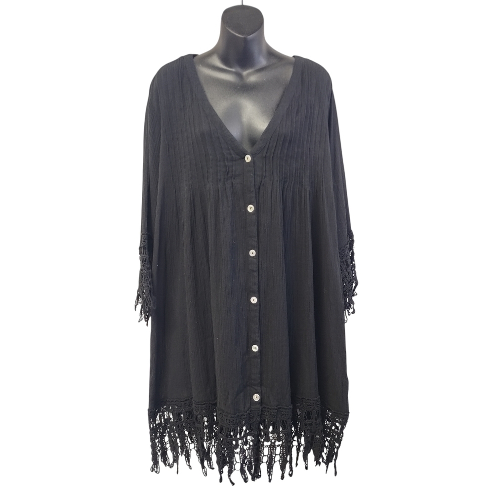 swimsuitsforall Women's Plus Size Crochet Trim Cover Up Black Size Large - Picture 4 of 13